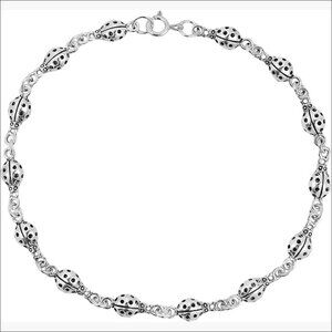 Sterling Silver Ladybug Link Bracelet with Spring Ring Clasp
